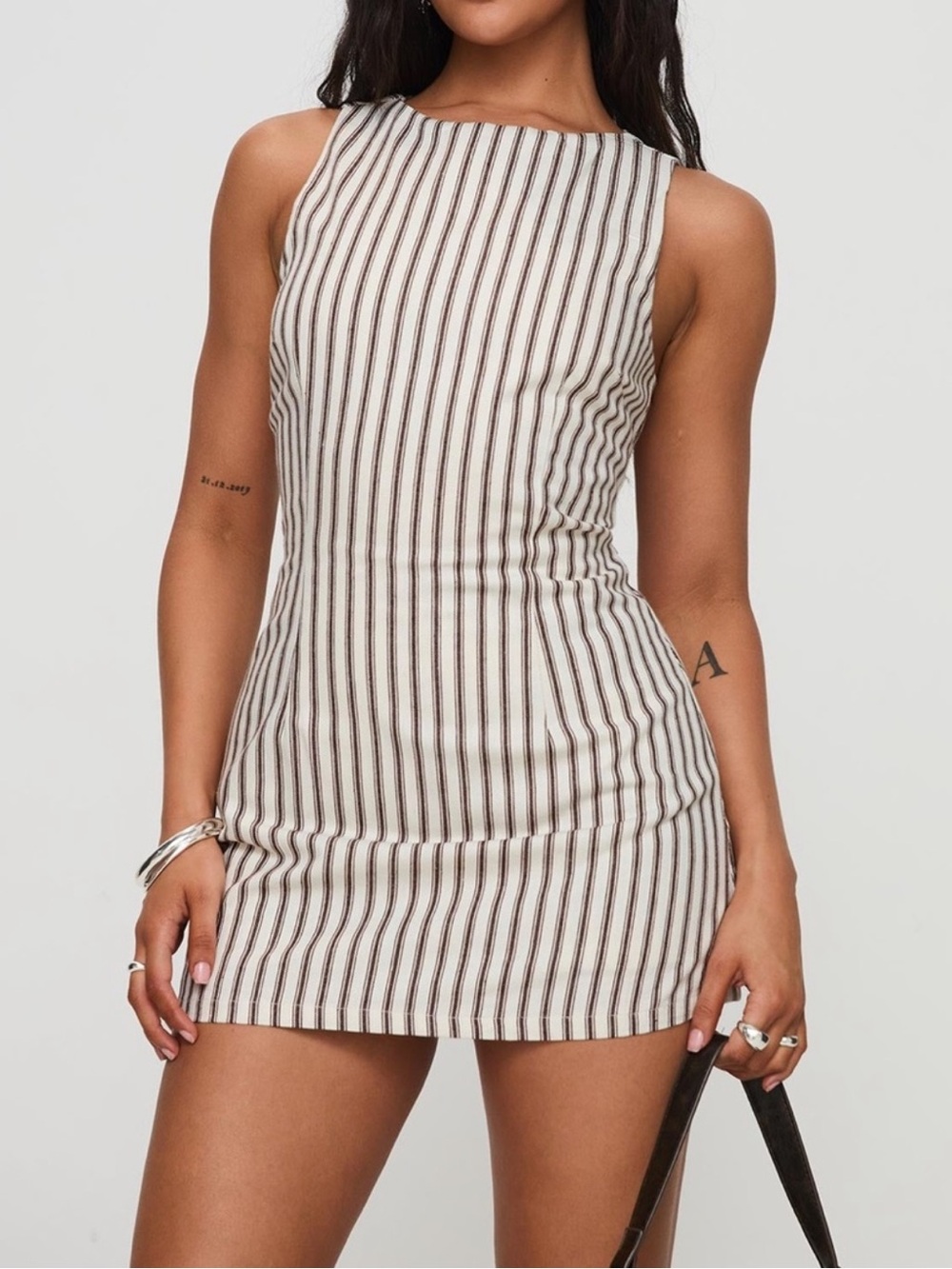 Princess Polly Vertical Stripe Mini Dress - White and Brown